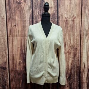 Talbots Cream Knitted Button Up Cardigan Womens Size XL.